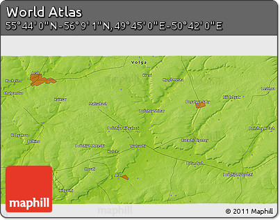 Physical 3D Map of the Area around 55° 56' 31" N, 50° 13' 30" E