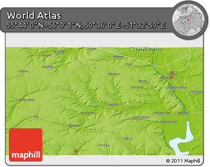 Physical 3D Map of the Area around 55° 56' 31" N, 51° 4' 30" E