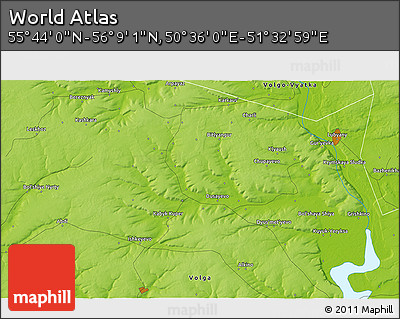 Physical 3D Map of the Area around 55° 56' 31" N, 51° 4' 30" E