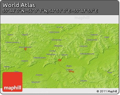 Physical 3D Map of the Area around 55° 56' 31" N, 55° 19' 30" E
