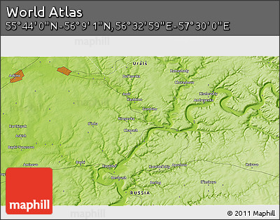 Physical 3D Map of the Area around 55° 56' 31" N, 57° 1' 29" E