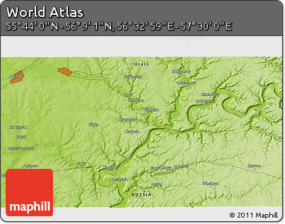 Physical 3D Map of the Area around 55° 56' 31" N, 57° 1' 29" E