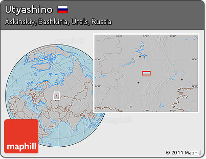 Gray Location Map of Utyashino, hill shading