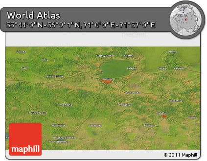 Satellite 3D Map of the Area around 55° 56' 31" N, 71° 28' 29" E