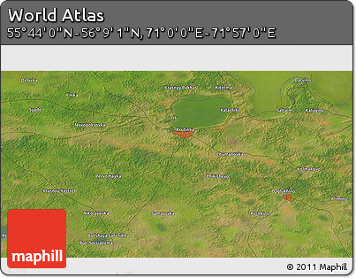 Satellite 3D Map of the Area around 55° 56' 31" N, 71° 28' 29" E
