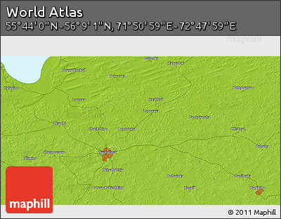Physical 3D Map of the Area around 55° 56' 31" N, 72° 19' 29" E