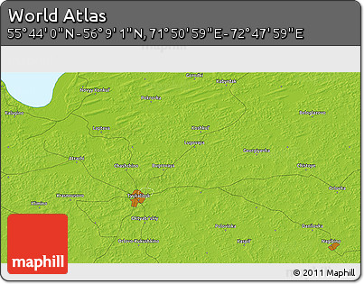 Physical 3D Map of the Area around 55° 56' 31" N, 72° 19' 29" E