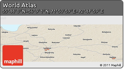 Shaded Relief Panoramic Map of the Area around 55° 56' 31" N, 72° 19' 29" E