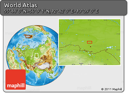 Physical Location Map of the Area around 55° 56' 31" N, 73° 10' 30" E