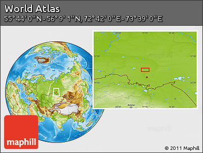 Physical Location Map of the Area around 55° 56' 31" N, 73° 10' 30" E