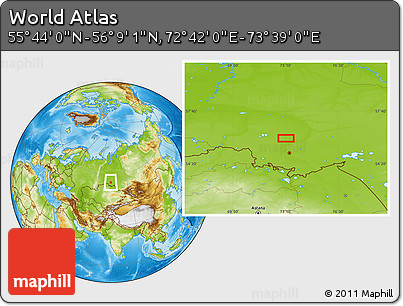 Physical Location Map of the Area around 55° 56' 31" N, 73° 10' 30" E