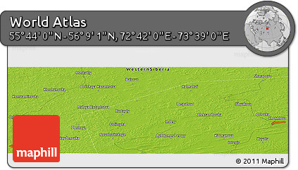 Physical Panoramic Map of the Area around 55° 56' 31" N, 73° 10' 30" E