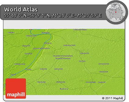 Physical 3D Map of the Area around 55° 56' 31" N, 74° 52' 30" E