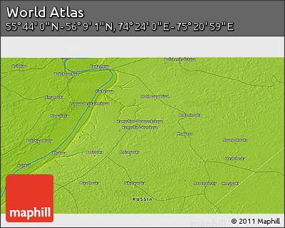 Physical 3D Map of the Area around 55° 56' 31" N, 74° 52' 30" E