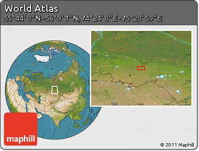 Satellite Location Map of the Area around 55° 56' 31" N, 74° 52' 30" E
