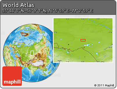 Physical Location Map of the Area around 55° 56' 31" N, 76° 34' 29" E
