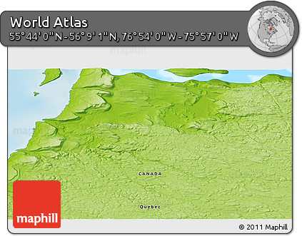 Physical 3D Map of the Area around 55° 56' 31" N, 76° 25' 30" W