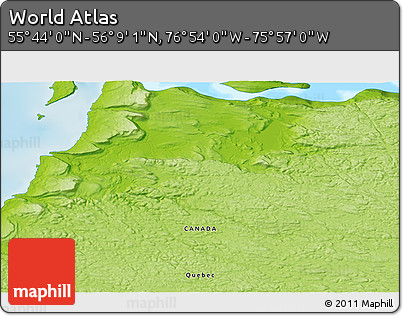 Physical 3D Map of the Area around 55° 56' 31" N, 76° 25' 30" W