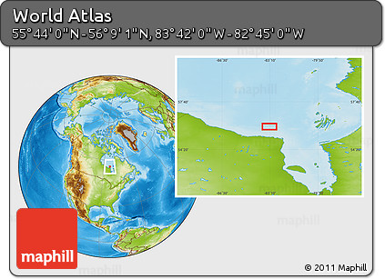 Physical Location Map of the Area around 55° 56' 31" N, 83° 13' 29" W