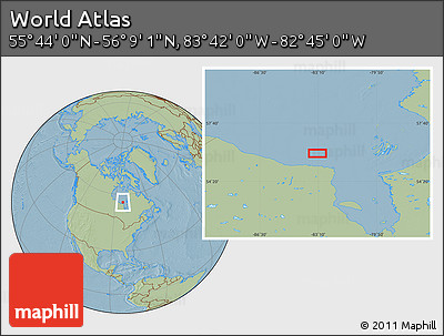 Savanna Style Location Map of the Area around 55° 56' 31" N, 83° 13' 29" W, hill shading
