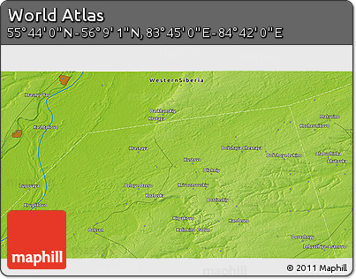 Physical 3D Map of the Area around 55° 56' 31" N, 84° 13' 29" E