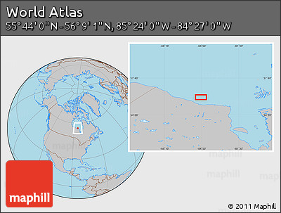 Gray Location Map of the Area around 55° 56' 31" N, 84° 55' 30" W