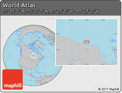 Gray Location Map of the Area around 55° 56' 31" N, 84° 55' 30" W