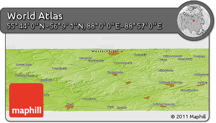 Physical Panoramic Map of the Area around 55° 56' 31" N, 88° 28' 29" E