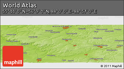 Physical Panoramic Map of the Area around 55° 56' 31" N, 88° 28' 29" E