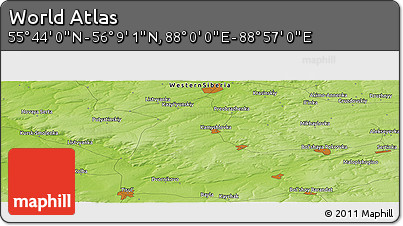 Physical Panoramic Map of the Area around 55° 56' 31" N, 88° 28' 29" E