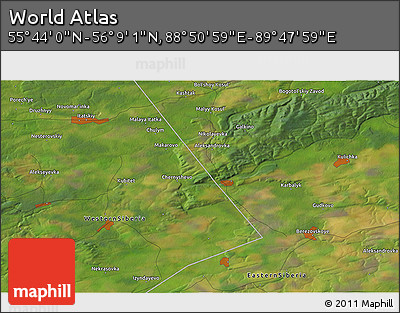 Satellite 3D Map of the Area around 55° 56' 31" N, 89° 19' 29" E