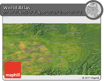 Satellite 3D Map of the Area around 55° 56' 31" N, 91° 1' 30" E