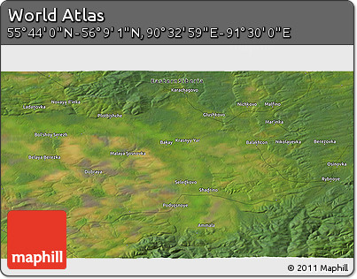 Satellite 3D Map of the Area around 55° 56' 31" N, 91° 1' 30" E