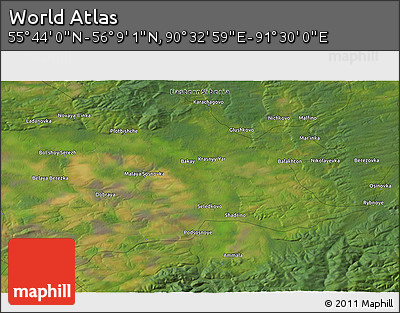 Satellite 3D Map of the Area around 55° 56' 31" N, 91° 1' 30" E