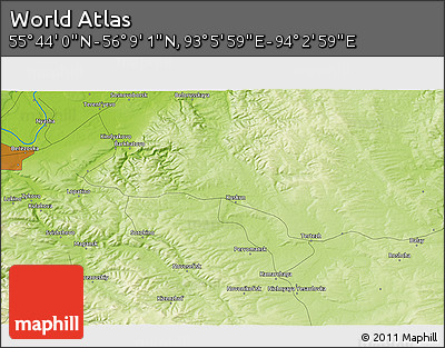Physical 3D Map of the Area around 55° 56' 31" N, 93° 34' 29" E
