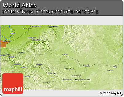 Physical 3D Map of the Area around 55° 56' 31" N, 93° 34' 29" E