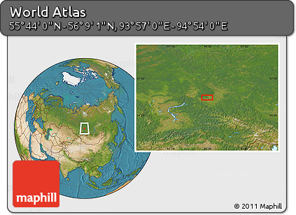 Satellite Location Map of the Area around 55° 56' 31" N, 94° 25' 30" E