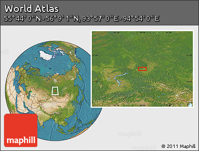 Satellite Location Map of the Area around 55° 56' 31" N, 94° 25' 30" E