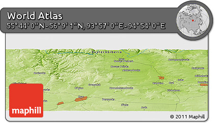 Physical Panoramic Map of the Area around 55° 56' 31" N, 94° 25' 30" E