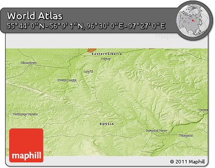 Physical 3D Map of the Area around 55° 56' 31" N, 96° 58' 29" E
