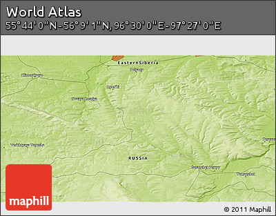 Physical 3D Map of the Area around 55° 56' 31" N, 96° 58' 29" E
