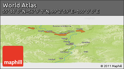 Physical Panoramic Map of the Area around 55° 56' 31" N, 99° 31' 30" E