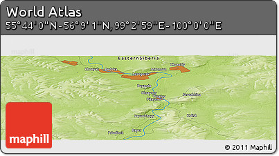 Physical Panoramic Map of the Area around 55° 56' 31" N, 99° 31' 30" E