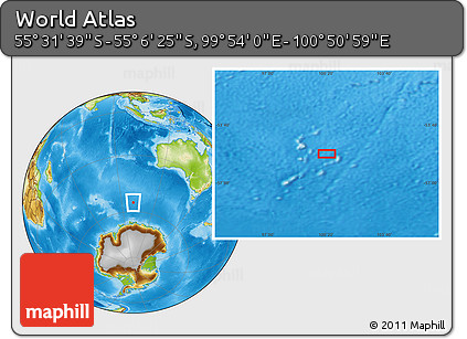 Physical Location Map of the Area around 55° 19' 2" S, 100° 22' 30" E