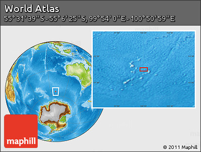 Physical Location Map of the Area around 55° 19' 2" S, 100° 22' 30" E