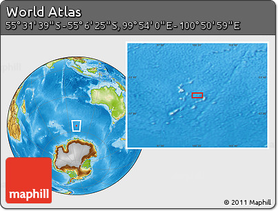 Physical Location Map of the Area around 55° 19' 2" S, 100° 22' 30" E