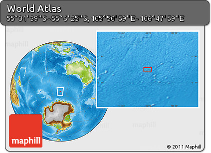 Physical Location Map of the Area around 55° 19' 2" S, 106° 19' 29" E