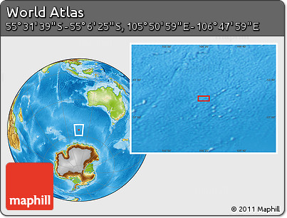Physical Location Map of the Area around 55° 19' 2" S, 106° 19' 29" E