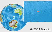 Physical Location Map of the area around 55° 19' 2" S, 110° 34' 29" E