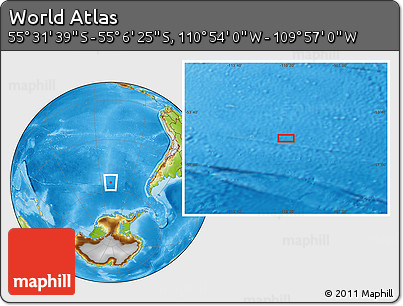 Physical Location Map of the Area around 55° 19' 2" S, 110° 25' 30" W